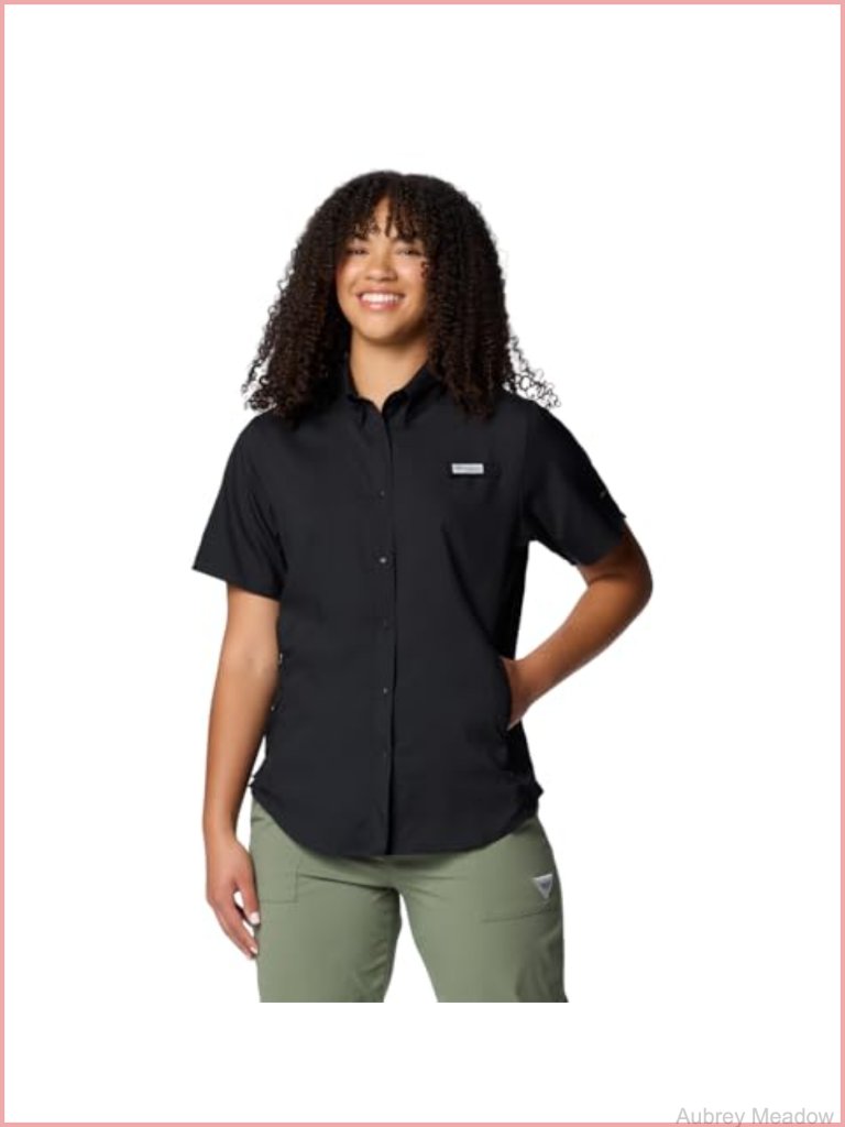 Short Sleeve Button Down Fishing Shirt With Uv Protection & Moisture-Wicking